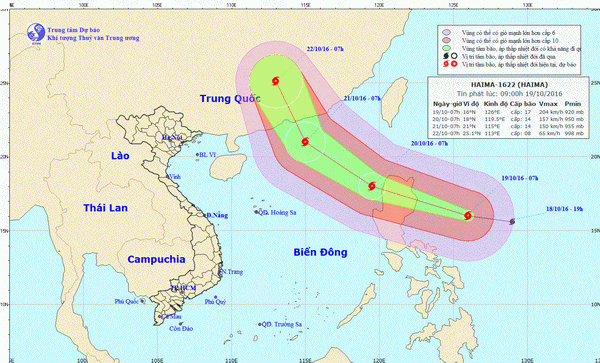 Siêu bão Haima cách đảo Lu Dông khoảng 440km về phía Đông Đông Nam